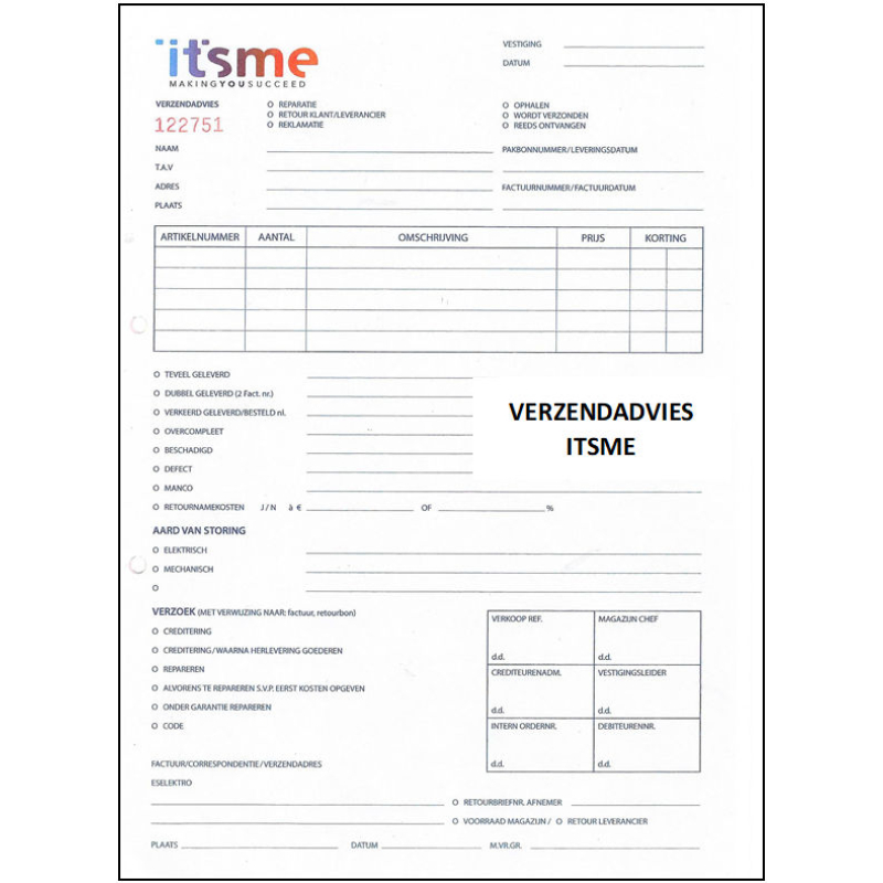 Itsme retourenblok-verzendadvies (990017)